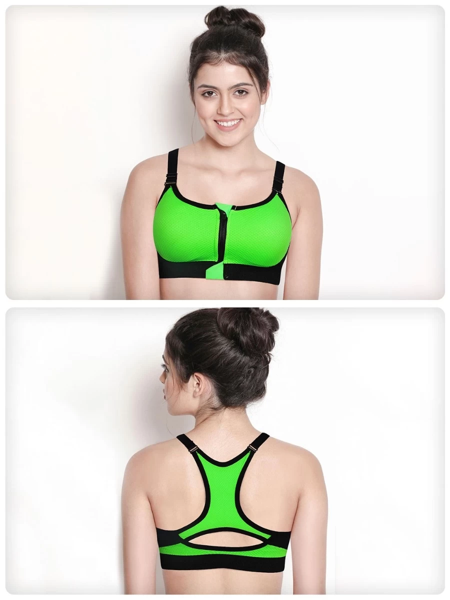 Shyle NeonGreen Zip Front Racerback Sports Bra 3 Shyle NeonGreen Zip Front Racerback Sports Bra