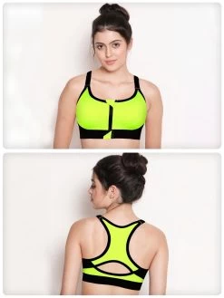 Shyle NeonYellow Zip Front Racerback Sports Bra