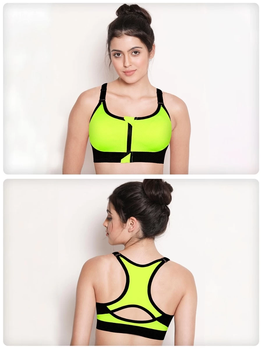 Shyle NeonYellow Zip Front Racerback Sports Bra 3 Shyle NeonYellow Zip Front Racerback Sports Bra