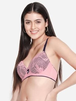 Susie Candy Pink Full Lace Contrast Cup Plunge Bra -Shyaway s14025 candypink 02