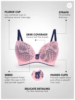 Susie Candy Pink Full Lace Contrast Cup Plunge Bra -Shyaway s14025 candypink 05