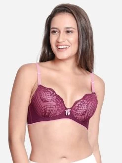 Susie Dark Purple Full Lace Contrast Cup Plunge Bra