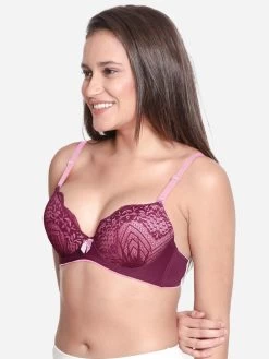 Susie Dark Purple Full Lace Contrast Cup Plunge Bra -Shyaway s14025 darkpurple 02