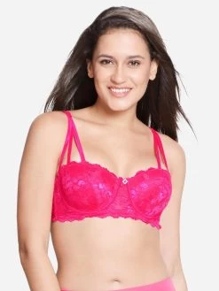 Susie Fandango Pink Padded Wired Full Lace Balconette Bra
