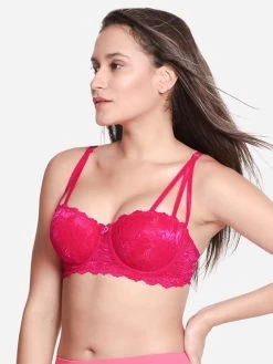 Susie Fandango Pink Padded Wired Full Lace Balconette Bra -Shyaway s17014 fandangopink 02
