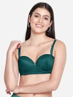 Susie Deep Green Padded Wired Balconette Designer Bra