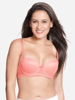 Susie Pale Pink Padded Wired Balconette Designer Bra -Shyaway s17054 palerosette 01