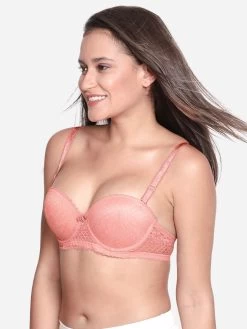 Susie Pale Pink Padded Wired Balconette Designer Bra -Shyaway s17054 palerosette 02