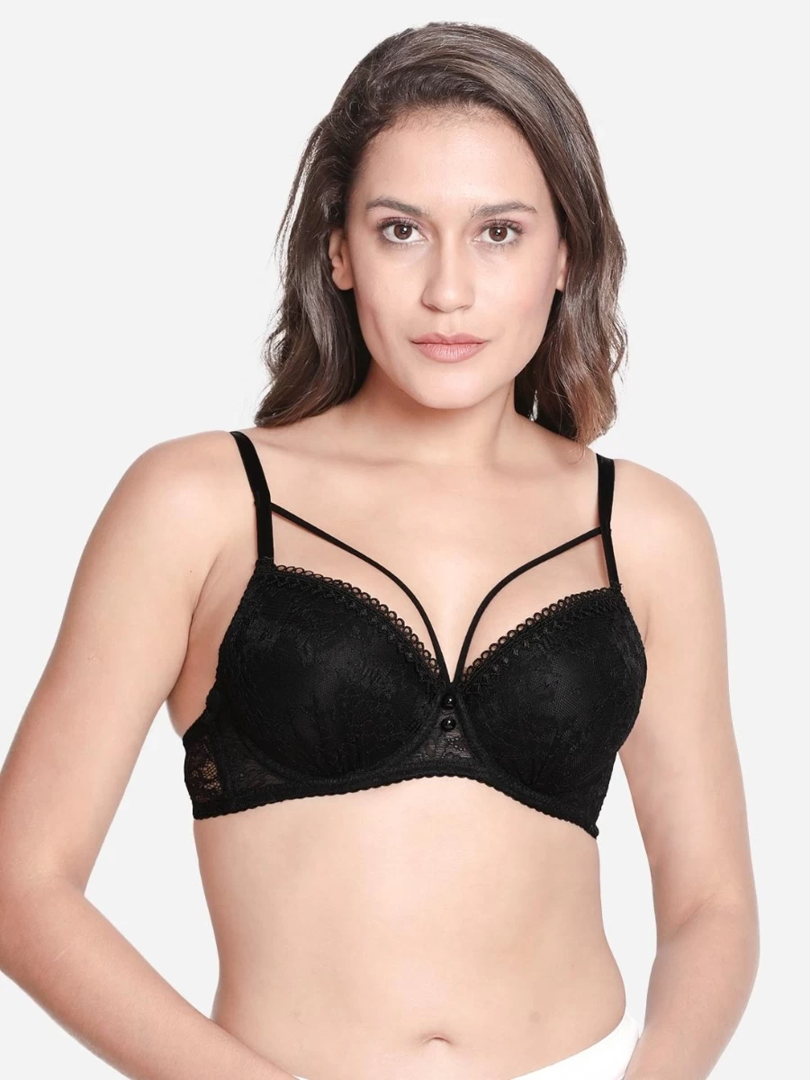 Susie Black Beauty Padded Wired Strappy Neckline Lace Bra 3 Susie Black Beauty Padded Wired Strappy Neckline Lace Bra