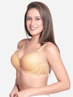 Susie Buff Skin Padded Wired Strappy Neckline Lace Bra -Shyaway s18006 buffskin 02