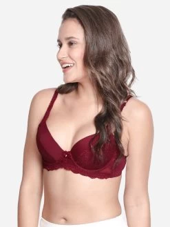 Susie Sangria Red Padded Wired Lace Strap Designer Plunge Bra 10 Susie Sangria Red Padded Wired Lace Strap Designer Plunge Bra -Shyaway s19032 sangriared 02