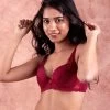Susie Sangria Red Padded Wired Lace Strap Designer Plunge Bra -Shyaway s19032 sangriared