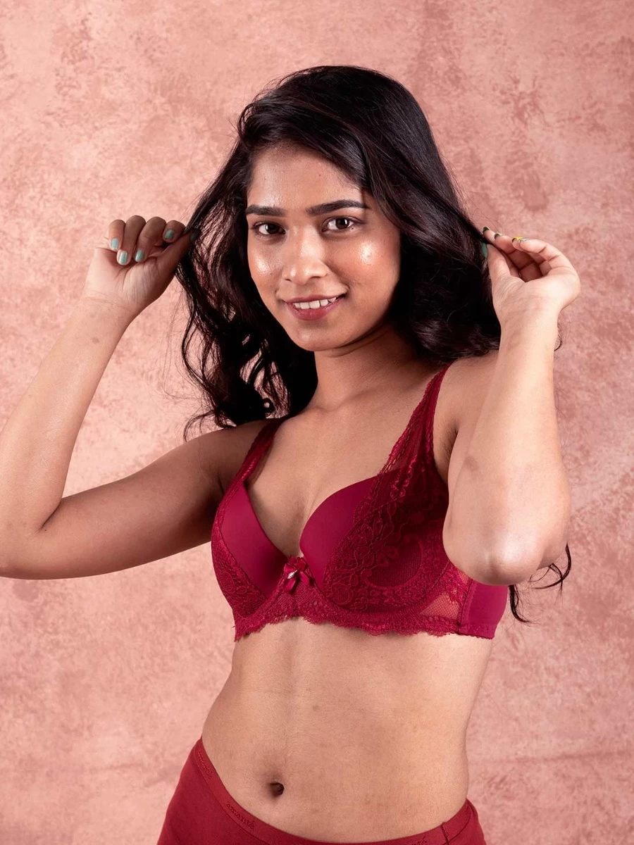 Susie Sangria Red Padded Wired Lace Strap Designer Plunge Bra 3 Susie Sangria Red Padded Wired Lace Strap Designer Plunge Bra