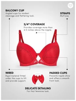 Susie Fiery Red Padded Wired Designer Lace Bra