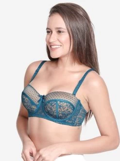 Susie Cobalt Blue Lace Overlay Balconette Bra -Shyaway s22004 cobaltblue 02