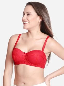 Susie Hot Red Lace Overlay Balconette Bra -Shyaway s22004 hotred 02