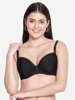 Susie Black Wired Demi Coverage Sexy Pushup Bra
