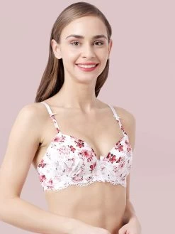 Susie White Pink Floral Print Front Lace Padded Wired Bra 9 Susie White Pink Floral Print Front Lace Padded Wired Bra -Shyaway s23006 whitepink 2