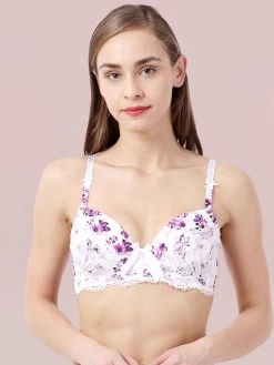 White Purple Susie White Purple Printed Lace Cup Padded Wired Bra