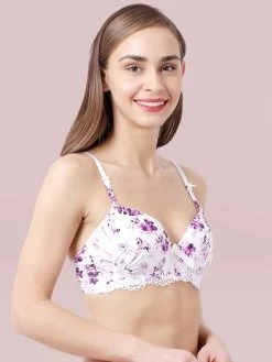 White Purple Susie White Purple Printed Lace Cup Padded Wired Bra -Shyaway s23006 whitepurple 2