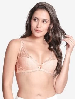 Susie Peach Lace Embellished Lightly Padded Balconette Bra