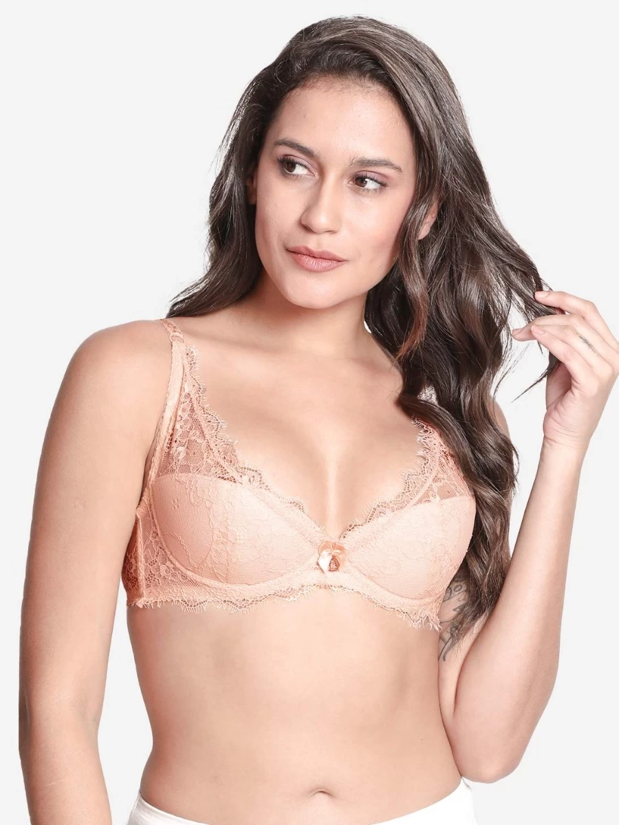 Susie Peach Lace Embellished Lightly Padded Balconette Bra 3 Susie Peach Lace Embellished Lightly Padded Balconette Bra