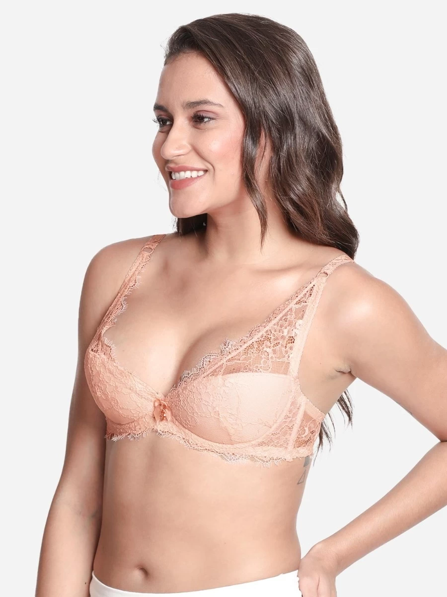 Susie Peach Lace Embellished Lightly Padded Balconette Bra 4 Susie Peach Lace Embellished Lightly Padded Balconette Bra - Image 2