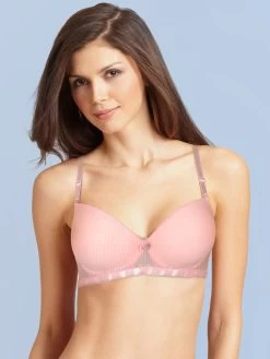 Susie Baby Pink Striped Mesh Designer Lace Satin Tape Push Up Bra