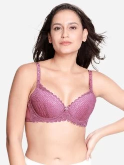 Susie Dusky Orchid Padded Wired 3/4th Coverage Full Lace Bra -Shyaway s51075 duskyorchid 01