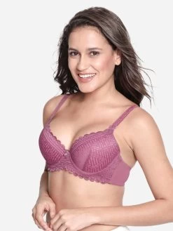 Susie Dusky Orchid Padded Wired 3/4th Coverage Full Lace Bra -Shyaway s51075 duskyorchid 02