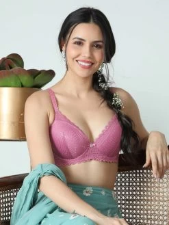 Susie Dusky Orchid Padded Wired 3/4th Coverage Full Lace Bra