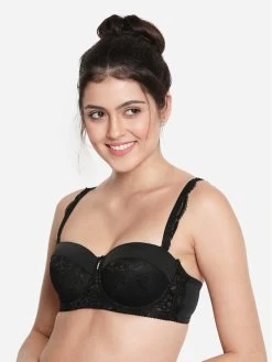 Susie Black Beauty Half Lace Cup Padded Wired Balconette Bra -Shyaway s51129 blackbeauty 2