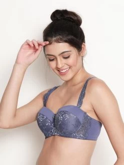 Susie Jacaranda Blue Half Lace Cup Padded Wired Balconette Bra -Shyaway s51129 jacarandablue 2