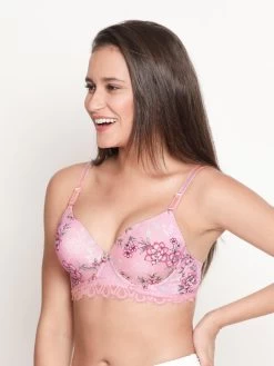 Susie Ballet Pink Floral Printed Padded Wired Bottom Lace Bra -Shyaway s61011 balletslipper 2 1