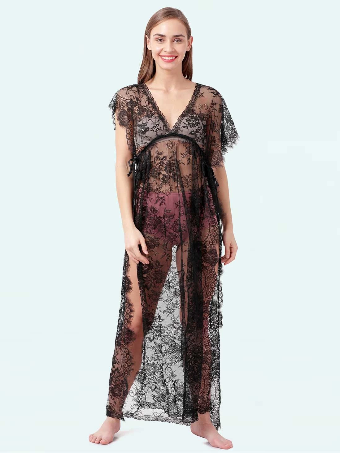 Shyle Black Lace Side Knot Sexy Babydoll 3 Shyle Black Lace Side Knot Sexy Babydoll