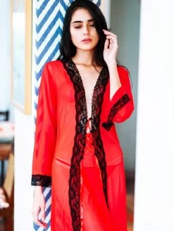 Shyle Red Back Slit Mesh Sexy Babydoll -Shyaway sb14290 red 2 1