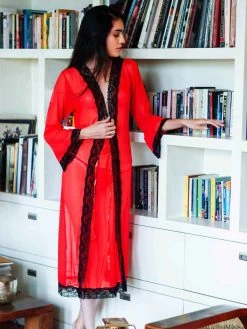 Shyle Red Back Slit Mesh Sexy Babydoll