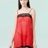 Shyle Red Black Mesh Babydoll With Mesh Decorated Neckline
