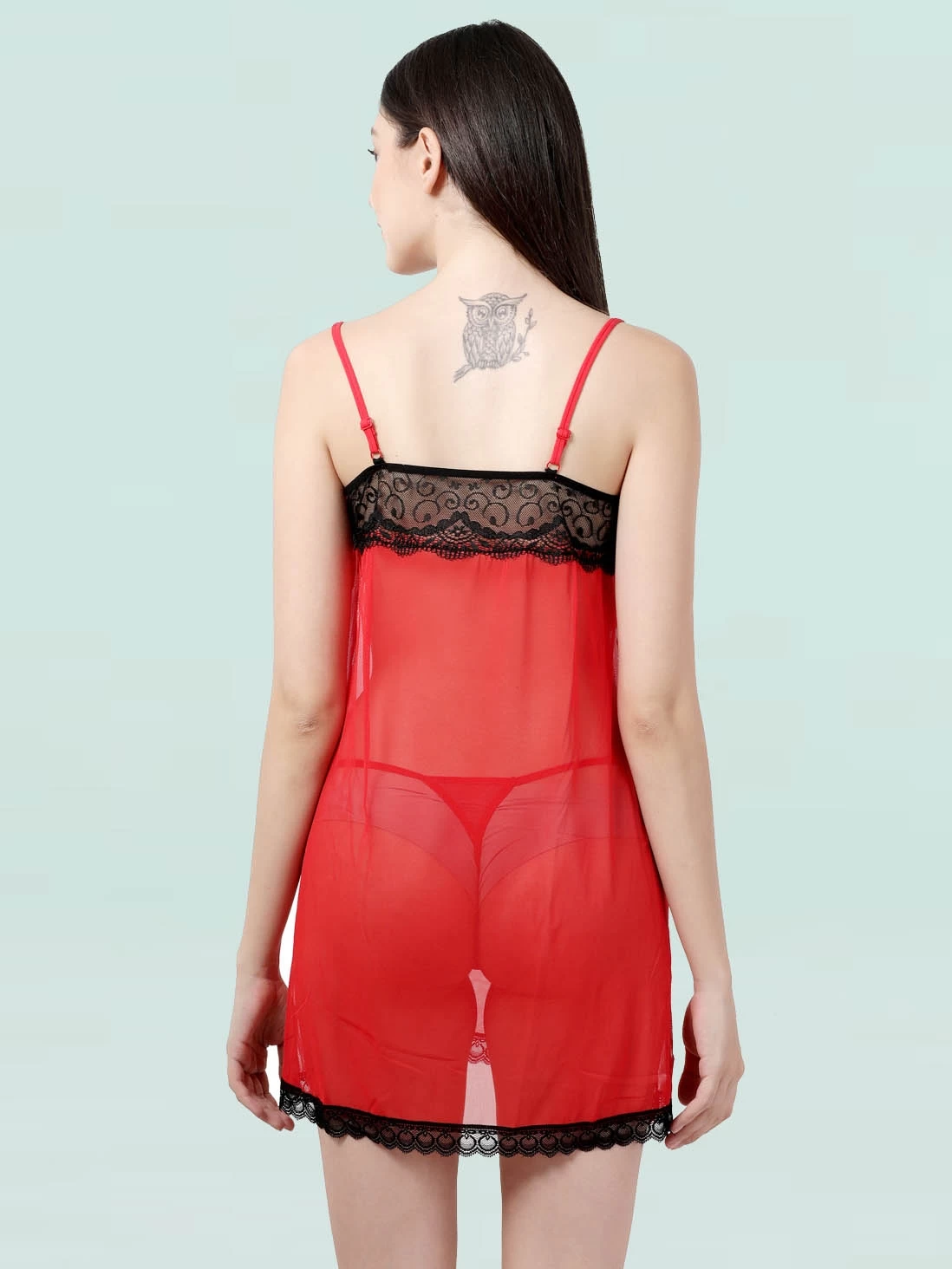 Shyle Red Black Mesh Babydoll With Mesh Decorated Neckline 4 Shyle Red Black Mesh Babydoll With Mesh Decorated Neckline - Image 2