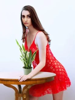 Shyle Red Diamond Pattern Babydoll