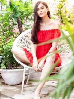 Shyle Red Lace Off Shoulder Babydoll