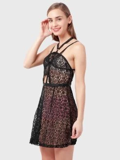 Shyle Black Halter Neck Lace Embellished Sexy Babydoll -Shyaway sb9417 black 3