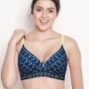 Susie MidNight Blue With Fluorescent Green Overall Floral Printed Bra -Shyaway sc005 midnightbluegreen 1