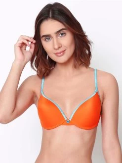Susie CANDY Orange Blue Push Up Bra With Plunging Neckline