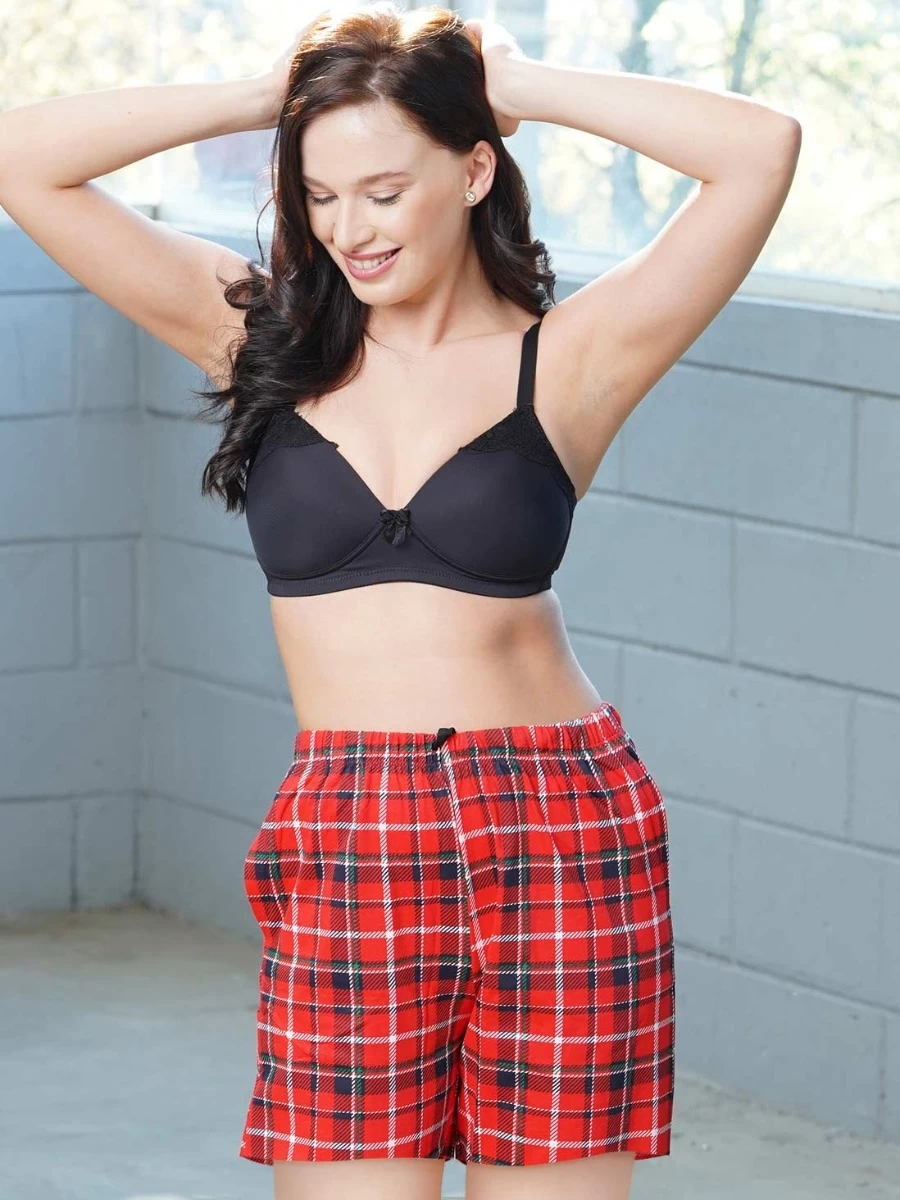 Shyaway Fiery Red Check Print Mid Thigh Shorts 3 Shyaway Fiery Red Check Print Mid Thigh Shorts