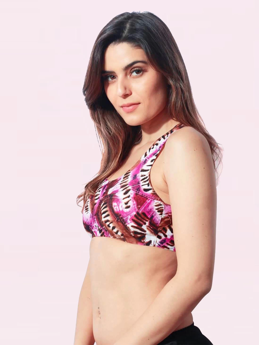 Shyaway Brown Pink Denim Print Sports Bra 4 Shyaway Brown Pink Denim Print Sports Bra - Image 2