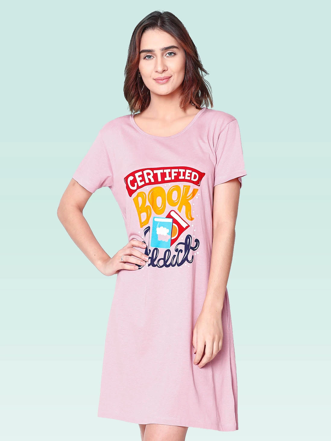 Shyaway Dusty Pink Book Addict Letter Print Nightgown 4 Shyaway Dusty Pink Book Addict Letter Print Nightgown - Image 2