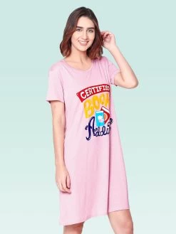 Shyaway Dusty Pink Book Addict Letter Print Nightgown