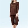 Shyaway Chocolate Brown 3/4 Sleeve Nightwear Capri Set 2 Shyaway Chocolate Brown 3/4 Sleeve Nightwear Capri Set -Shyaway shycp001 chocolatefonda a