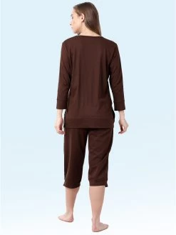 Shyaway Chocolate Brown 3/4 Sleeve Nightwear Capri Set -Shyaway shycp001 chocolatefonda c